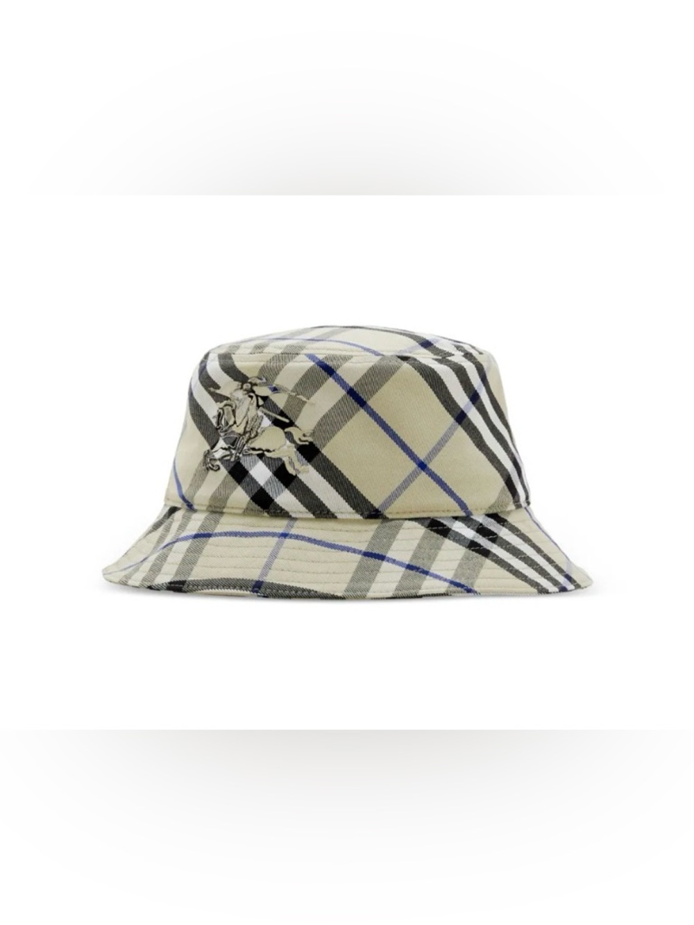 NWT Burberry Tartan Bucket Hat in Beige, Black & Blue Accents retail $480